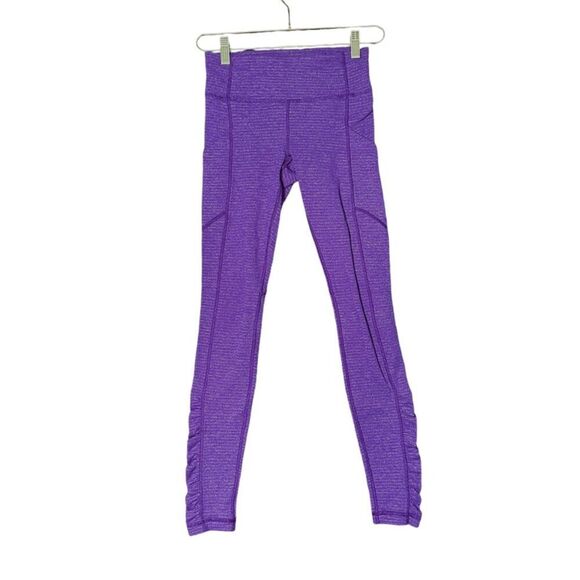 Lululemon Mid Rise Leggings Women's‎ 4 Purple Striped Stretch Activewear Yoga - Picture 1 of 8